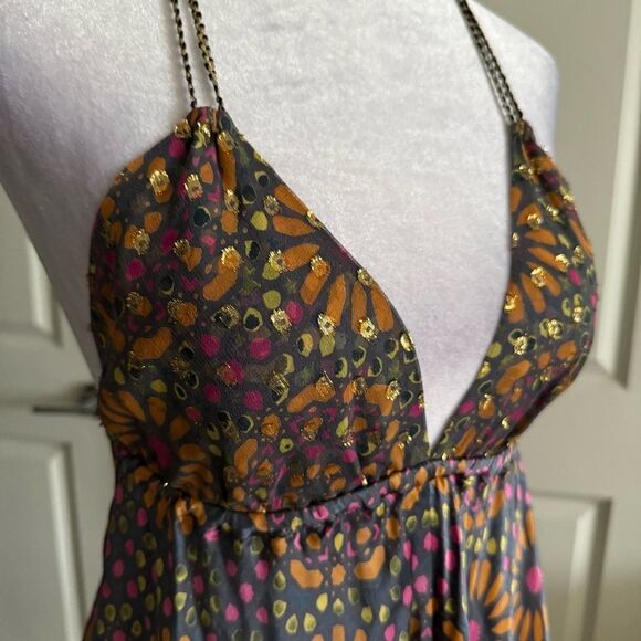 Y2K Vintage LaROK Boho Silk Floral A-line Mini Dress Size S - Picture 3 of 8